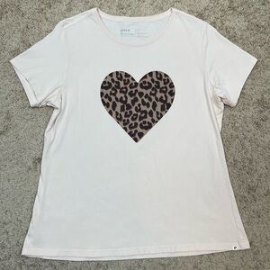 Pact Organic Cotton Short Sleeve T-Shirt Pale Pink Animal Print Heart Graphic